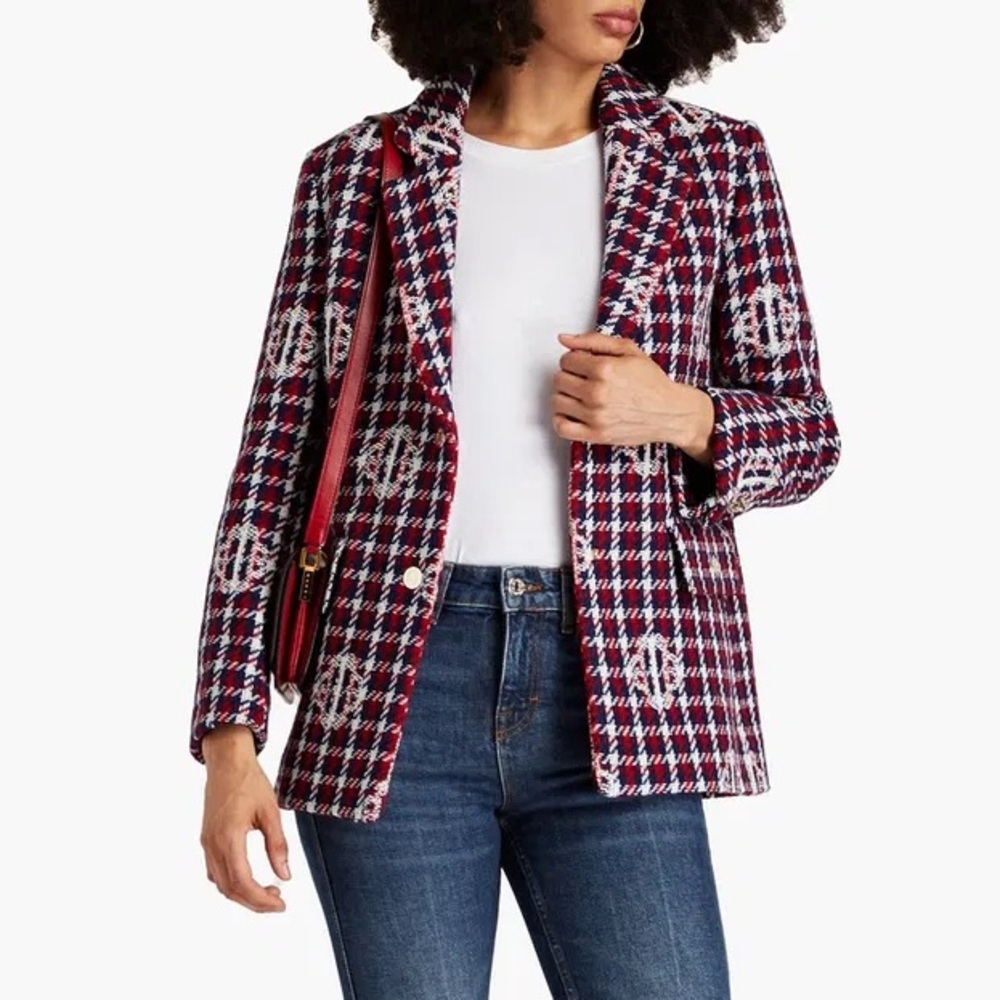Women's Red and White Houndstooth Jacket